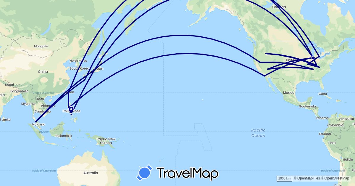 TravelMap itinerary: driving in Japan, Malaysia, Philippines, Taiwan, United States (Asia, North America)